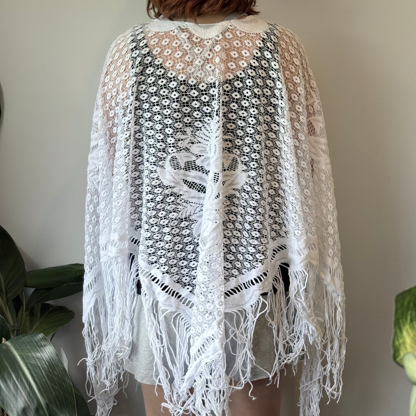 White Lace Fringe Boho Poncho