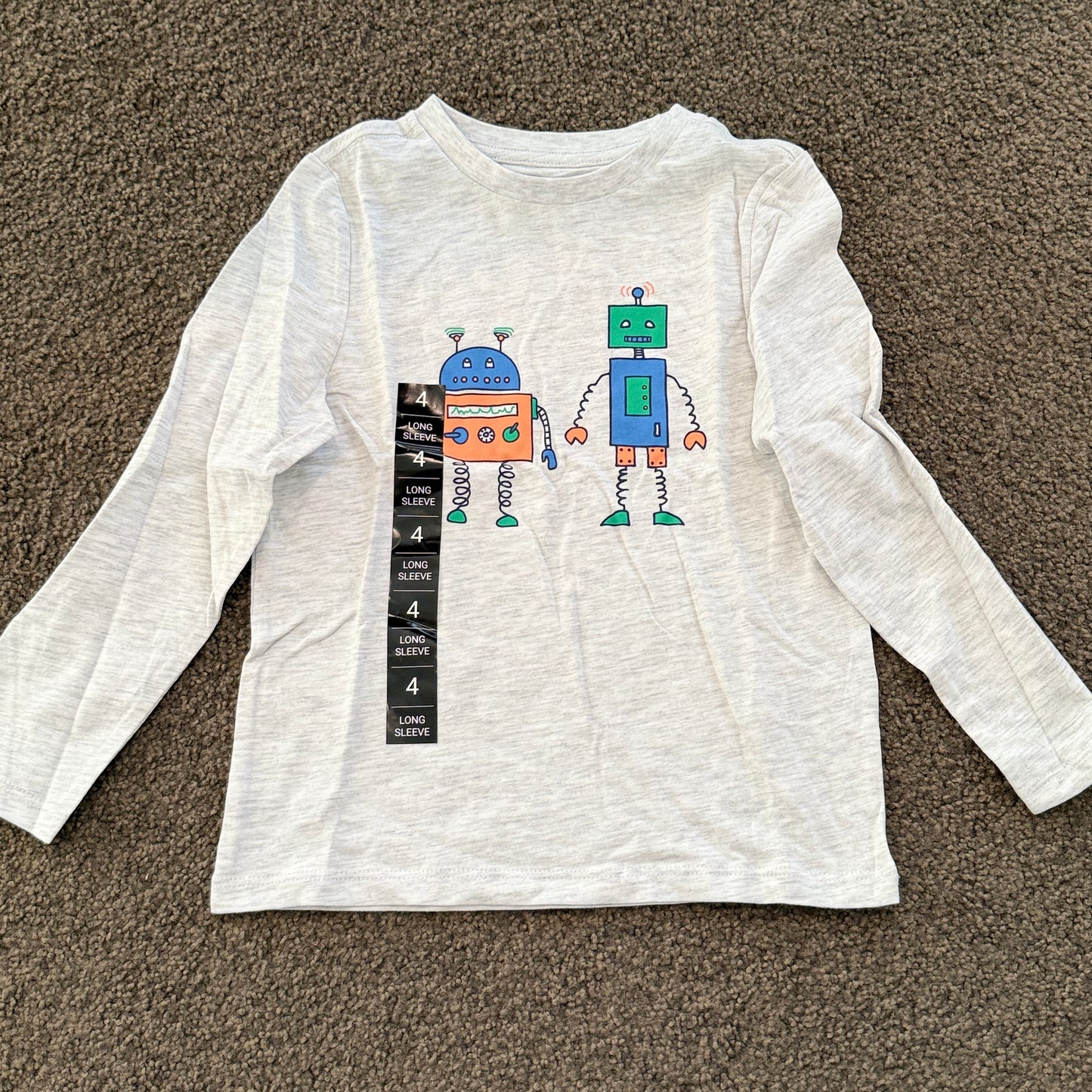 Young original kids’ gray robot print long sleeve t-shirt – size 4 - t-shirts baby clothing
