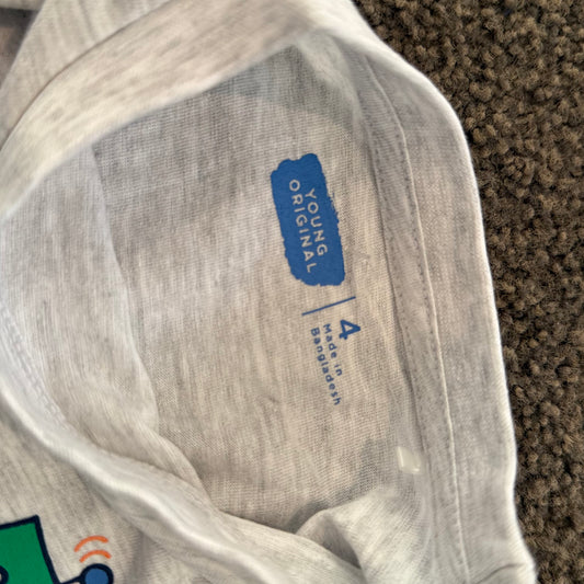 Young original kids’ gray robot print long sleeve t-shirt – size 4 - t-shirts baby clothing