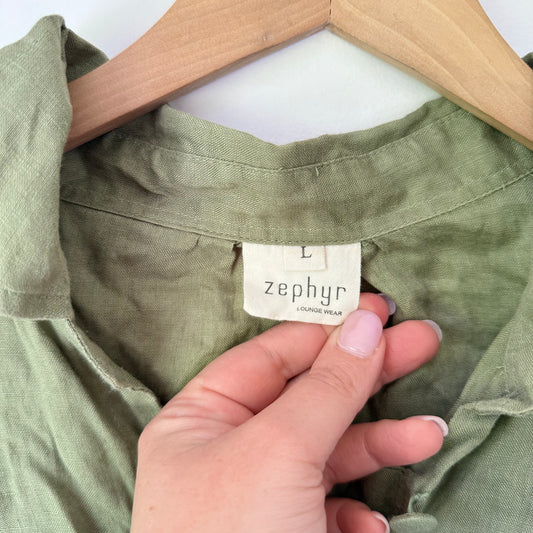 Zephyr Loungewear Pure Linen Three-Quarter Sleeve Shirt Size L