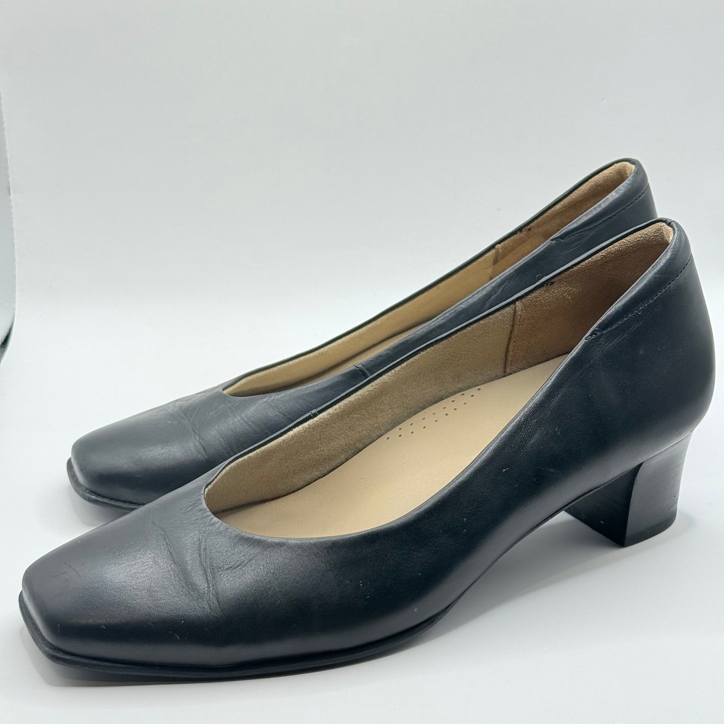 Ziera Shoes Black Leather Square Toe Pumps Size 40