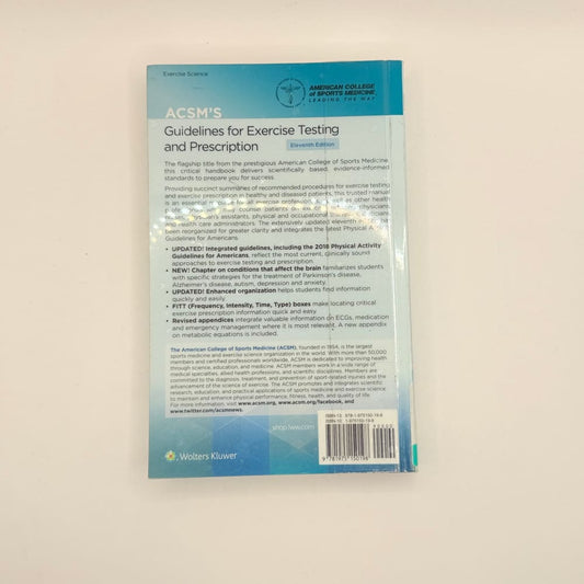 Acsm’s guidelines for exercise testing and prescription eleventh edition - print books condition: used printed media