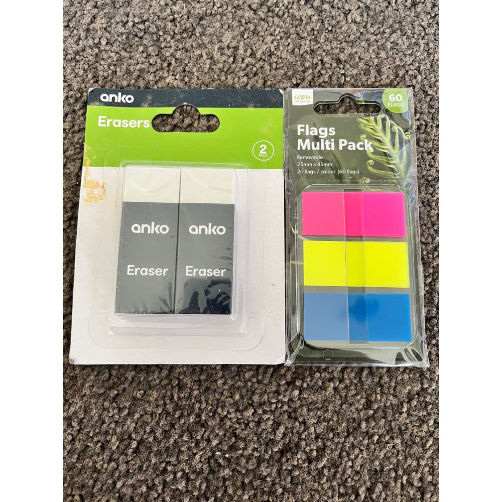 Anko erasers & icon flags multi pack - erasers stationery
