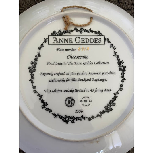 Anne geddes ’cheesecake’ collector plate - 1995 limited edition - decorative plates habit product
