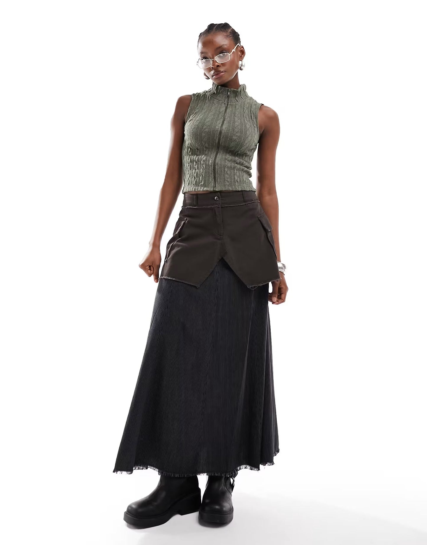 Asos design collusion cable knit zip funnel vest – khaki size 18 - vests top women’s apparel