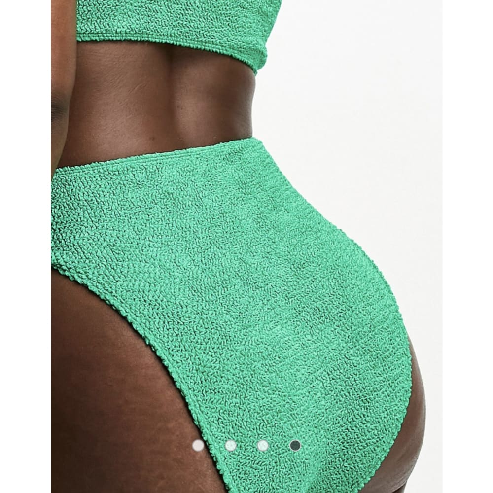 Asos design crinkle high leg bikini bottom – jewel green – one size - classic bikinis clothing & fashion - full body
