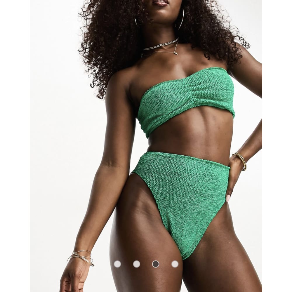 Asos design crinkle high leg bikini bottom – jewel green – one size - classic bikinis clothing & fashion - full body