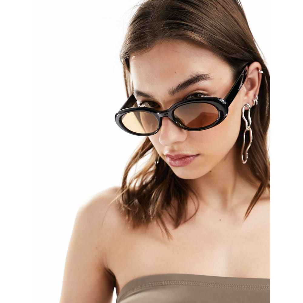 Asos design bevel oval sunglasses in black with brown lens - sunglasses accessories women’s apparel