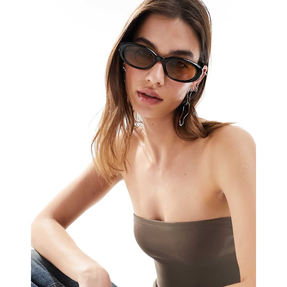 Asos design bevel oval sunglasses in black with brown lens - sunglasses accessories women’s apparel