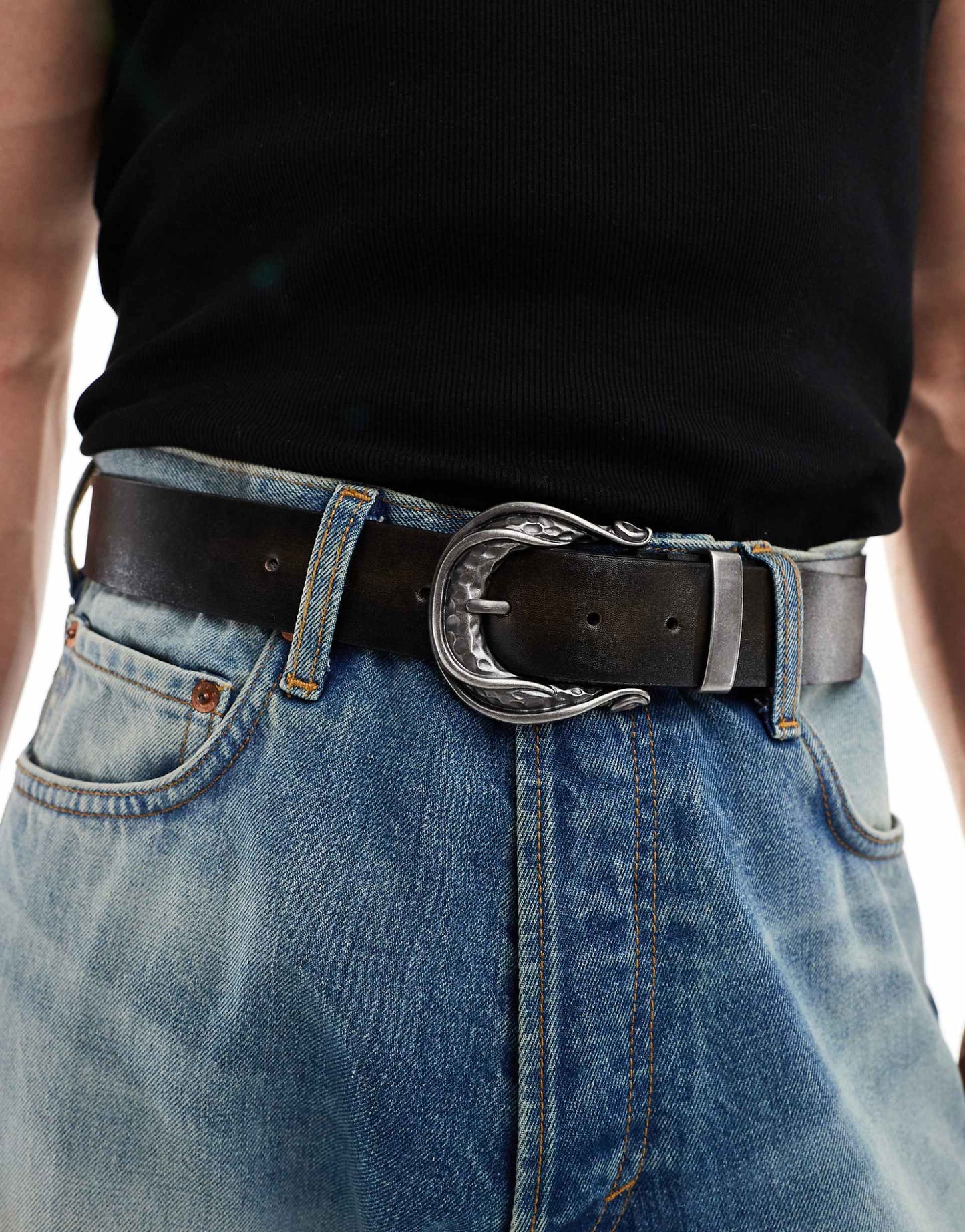 Asos design size xl distressed faux leather belt with buckle detail – washed brown - belts underwear & basics men’s