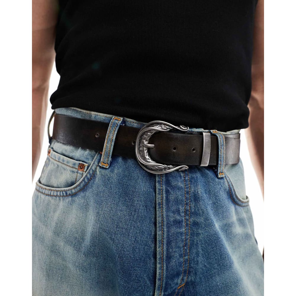 Asos design size xl distressed faux leather belt with buckle detail – washed brown - belts underwear & basics men’s