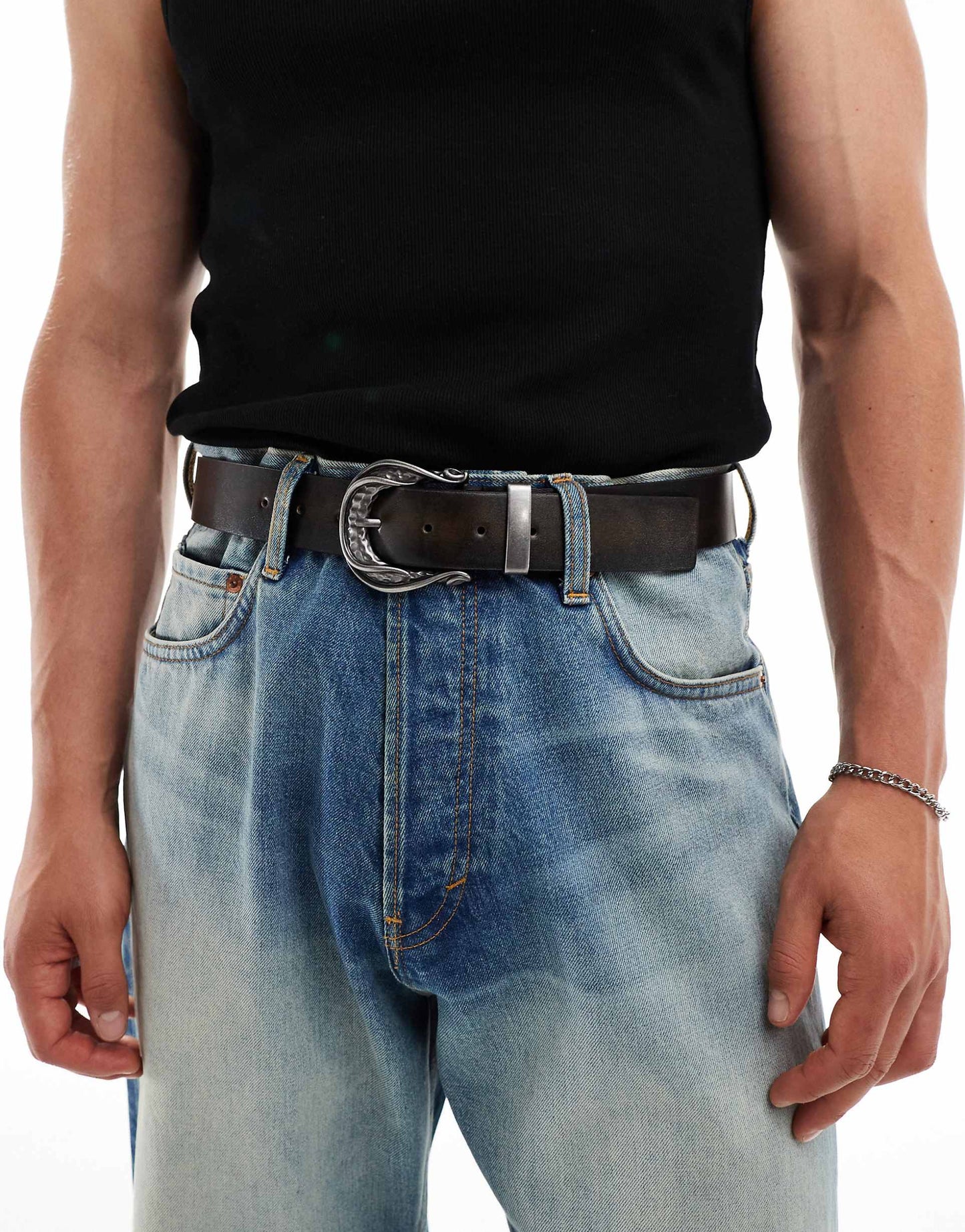 Asos design size xl distressed faux leather belt with buckle detail – washed brown - belts underwear & basics men’s