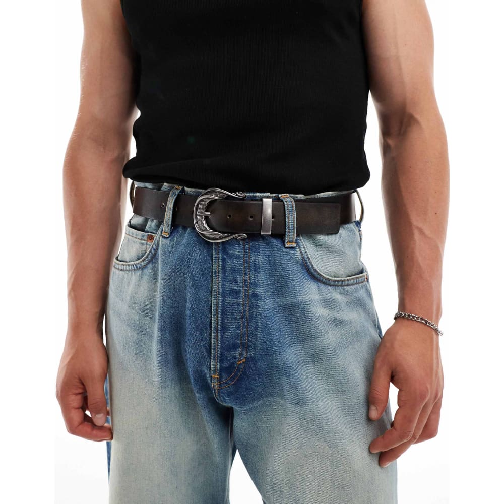Asos design size xl distressed faux leather belt with buckle detail – washed brown - belts underwear & basics men’s