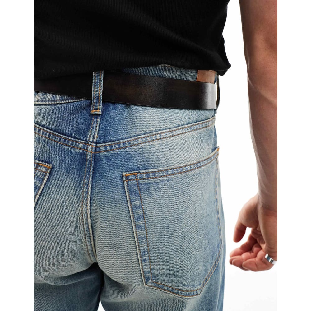 Asos design size xl distressed faux leather belt with buckle detail – washed brown - belts underwear & basics men’s