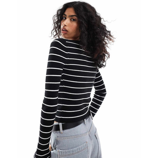 Asos design size l knitted top with boat neck in stripe - sweaters top women’s apparel