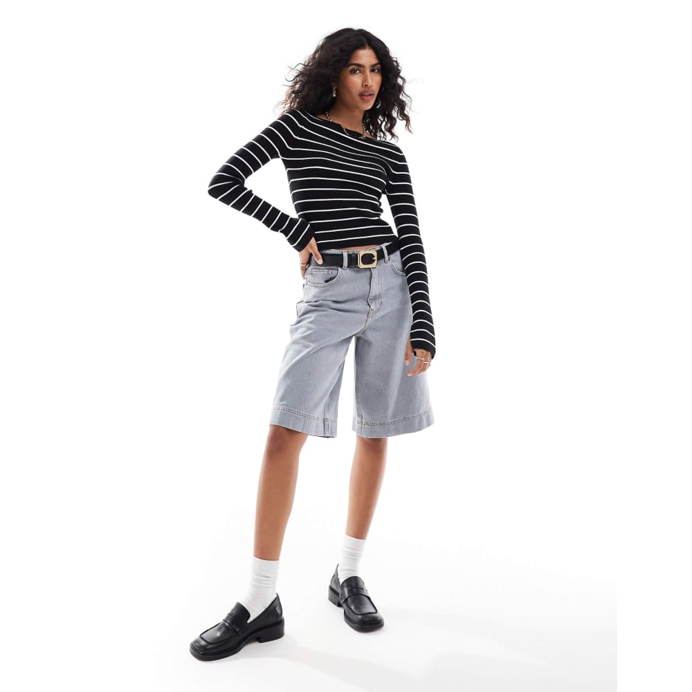 Asos design size l knitted top with boat neck in stripe - sweaters top women’s apparel