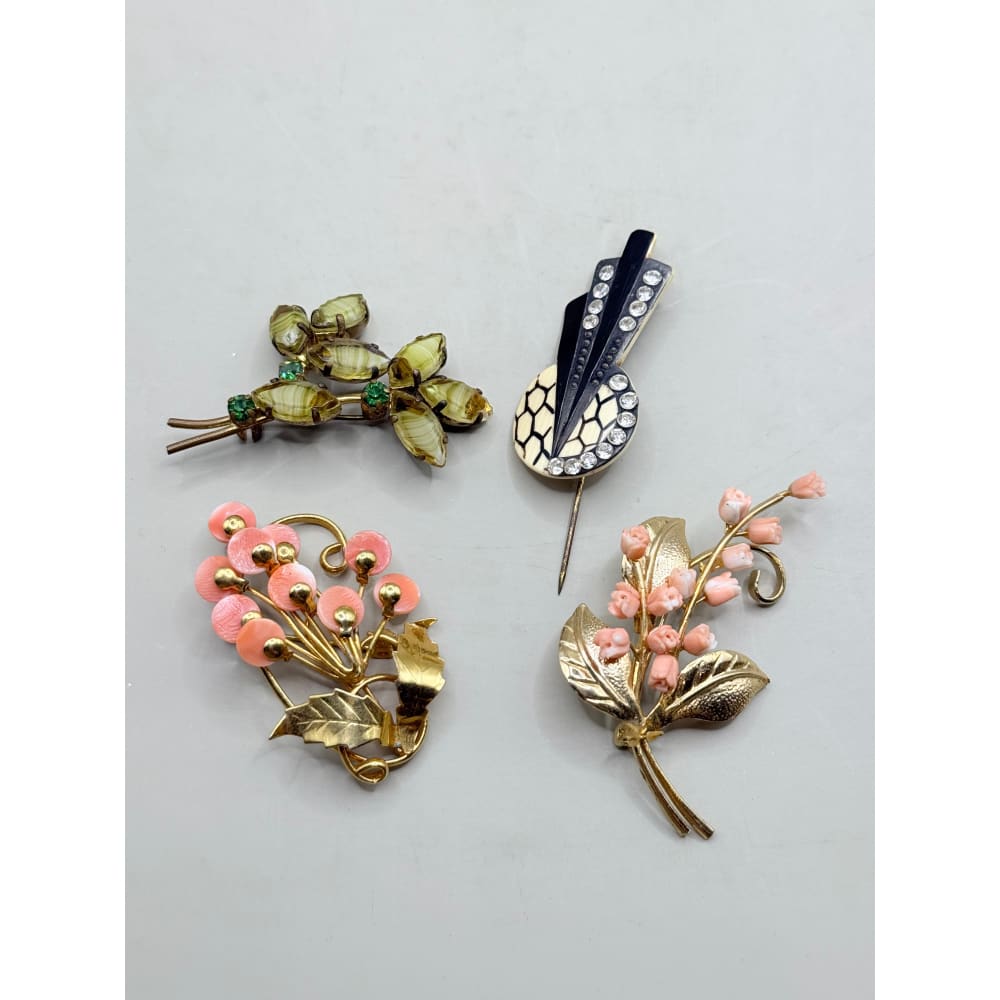 Vintage set of 3 brooches & 1x hat pin - brooches & lapel pins crafts