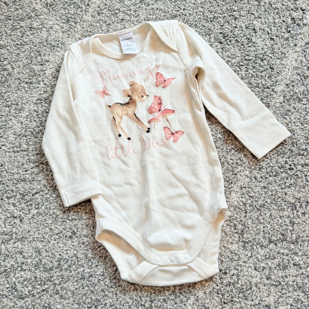 Baby berry mummy’s little deer cotton bodysuit (size 1 12-18mths) - baby one-pieces baby clothing