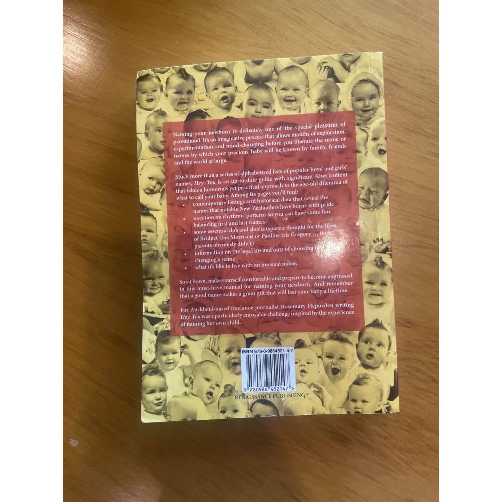 Hey you: a kiwi compendium of baby names - print books book - childcare - condition: used - parenting printed media