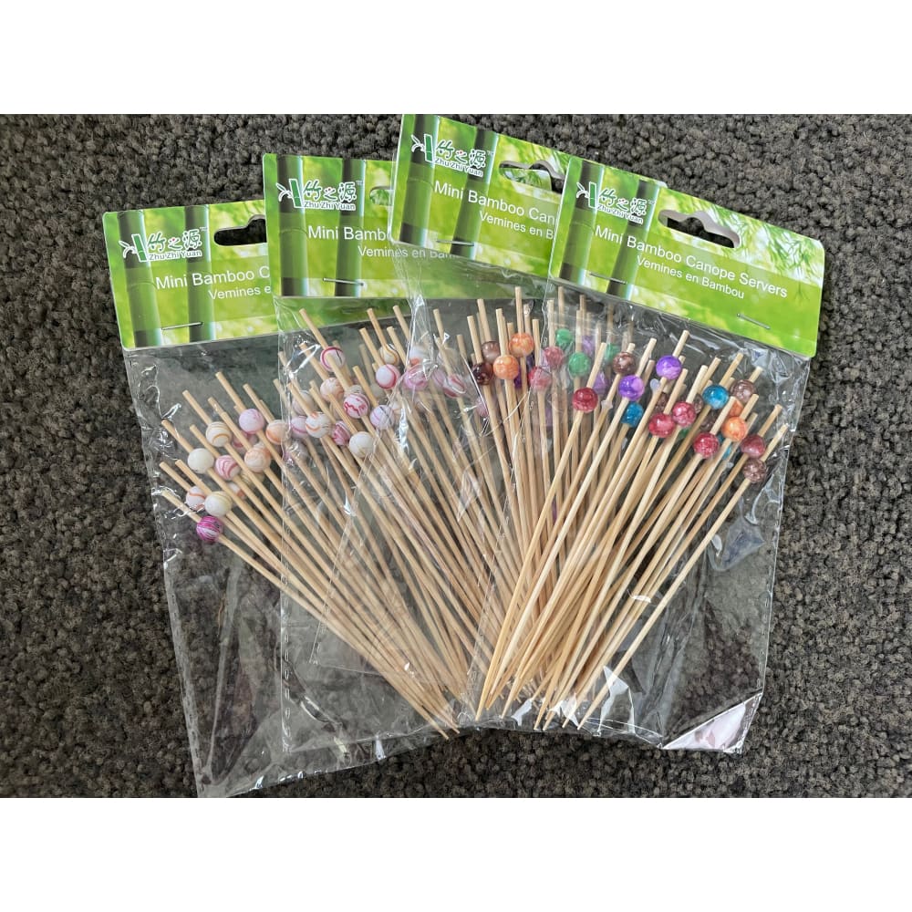 Mini bamboo skewers with colorful bead accents - 50 count x 4 - food skewers home&living materials
