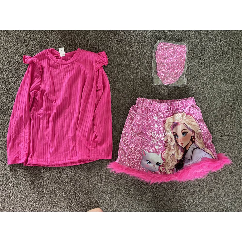 Shein size 6y sparkling pink barbie-themed skirt set with matching top and headband - outfit sets baby clothing