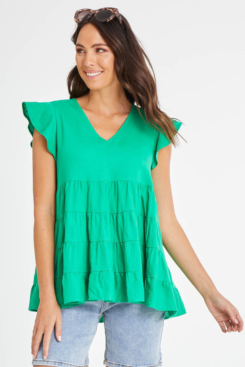 Betty basics leila linen top – green size 6 - blouses top women’s apparel