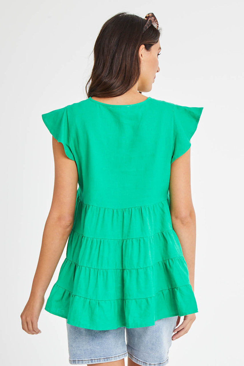 Betty basics leila linen top – green size 6 - blouses top women’s apparel