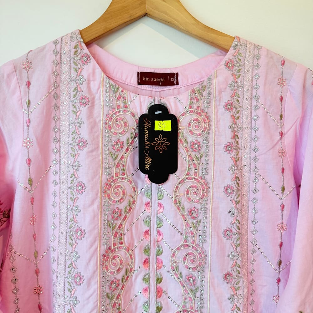 Bin saeed size 12 cutwork salwar suit - pink - traditional & ceremonial clothing top women’s apparel