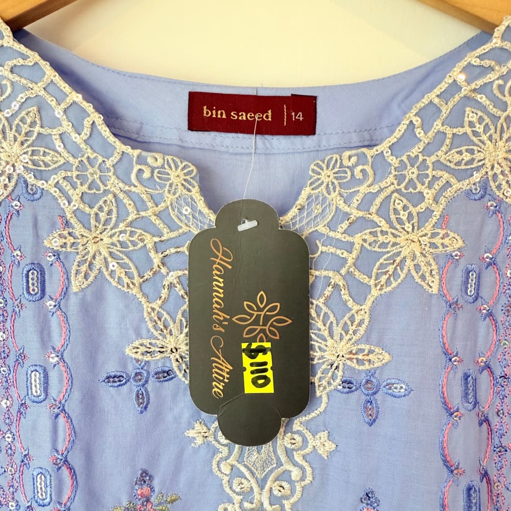 Bin saeed size 14 luxury cutwork salwar suit - blue - traditional & ceremonial clothing top women’s apparel