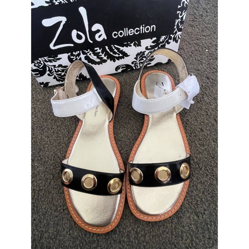 Size 40 zola collection - harah - white strap sandals with gold accents - sandals clothing & fashion - sandals womenās
