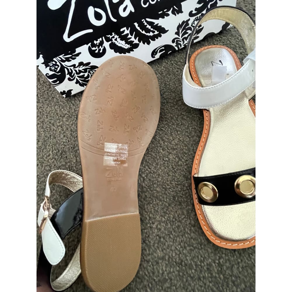 Size 40 zola collection - harah - white strap sandals with gold accents - sandals clothing & fashion - sandals womenās