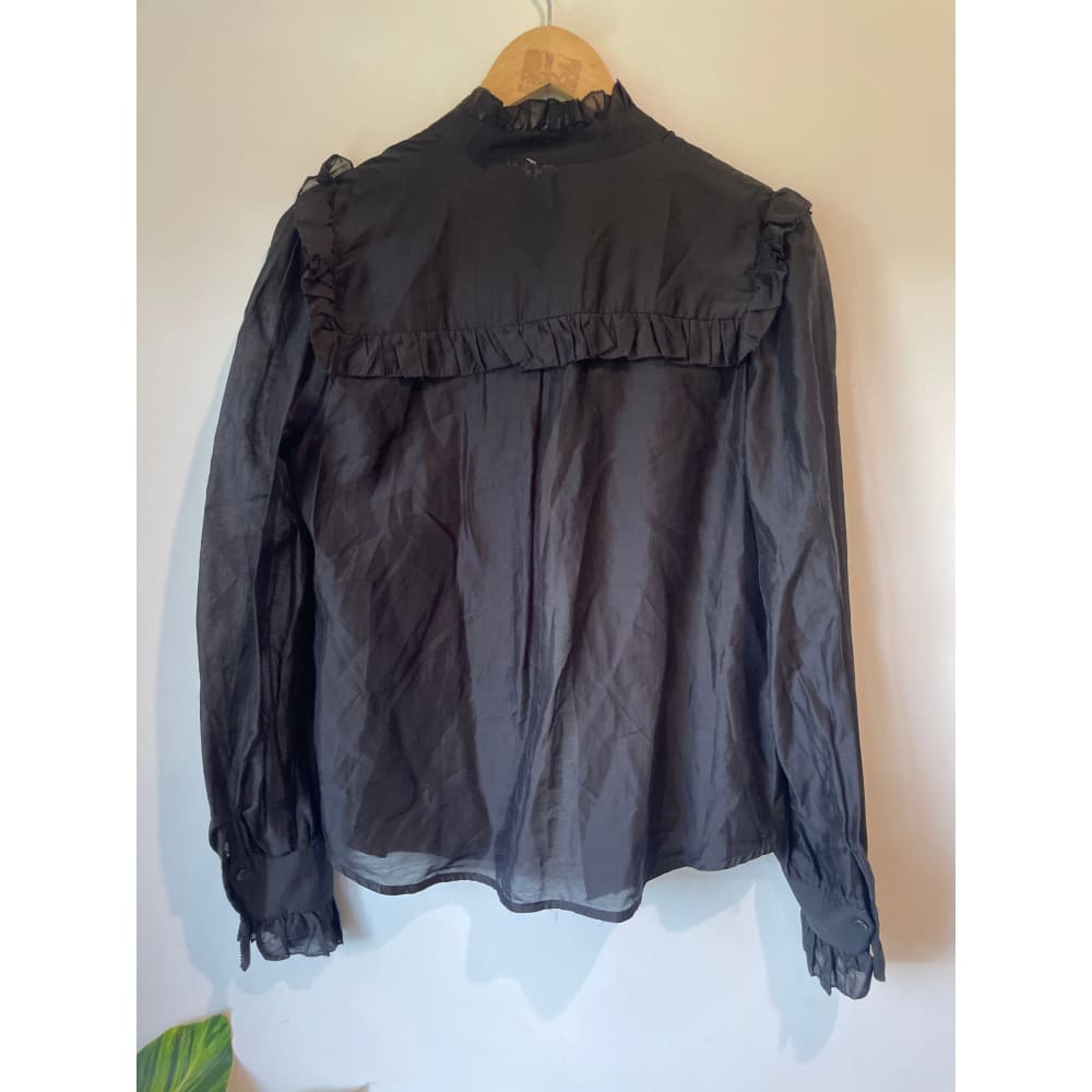 Brand new cut label blouse – size m – black ruffled button down – clearance - blouses blouse - bnew label cut branded