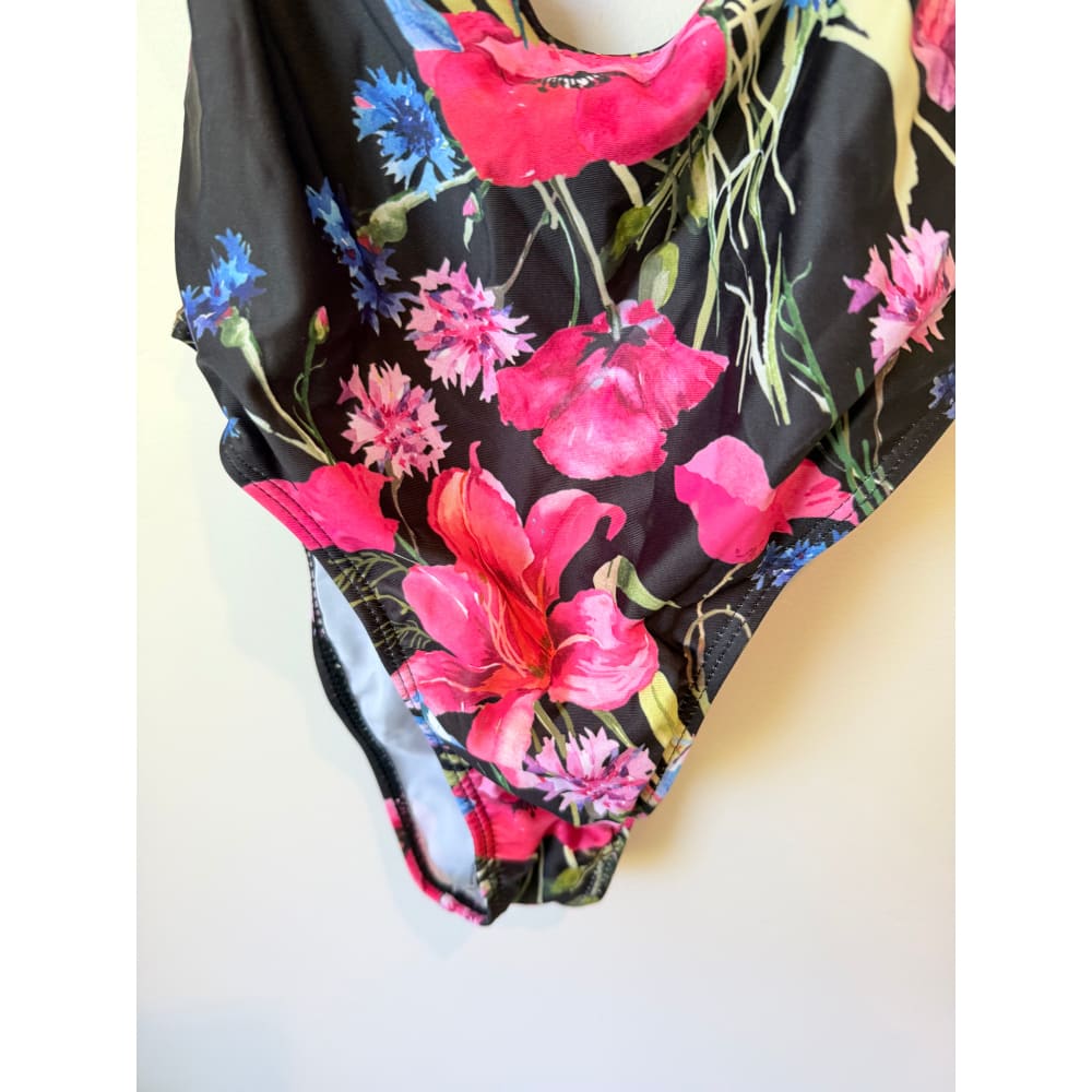 Shein floral cut-out one-piece swimsuit size s in black & pink floral - one-piece swimsuits top womenās apparel