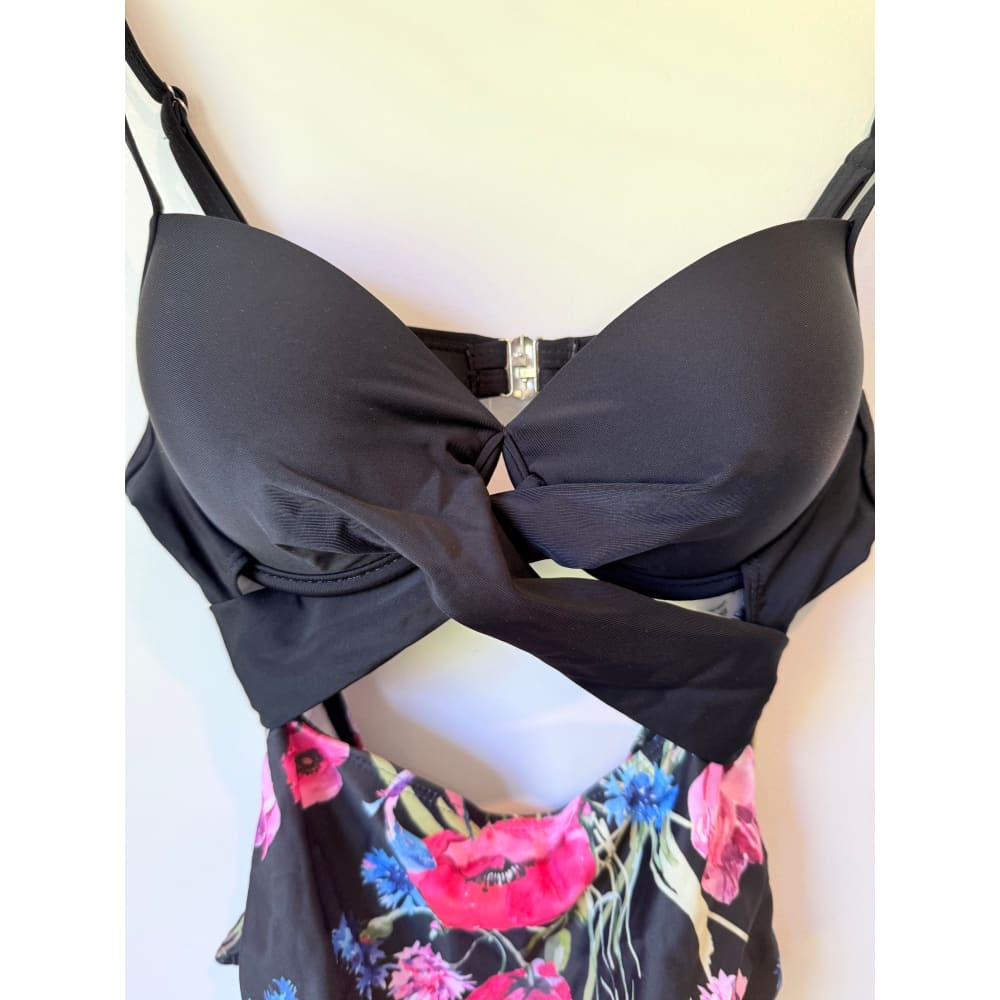 Shein floral cut-out one-piece swimsuit size s in black & pink floral - one-piece swimsuits top womenās apparel