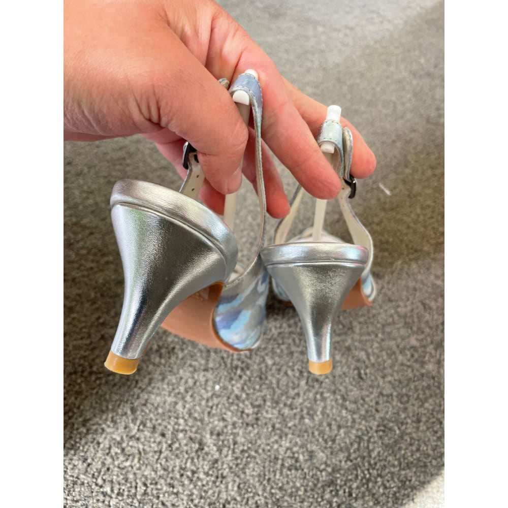 Katie ’n’ me - kim - blue and silver slingback heels - size 39 - heels clothing & fashion - heels - shoes women’s shoes