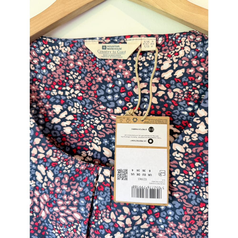 Mountain warehouse size 8 orchid print ss womens uv protective dress blue - dresses top women’s apparel