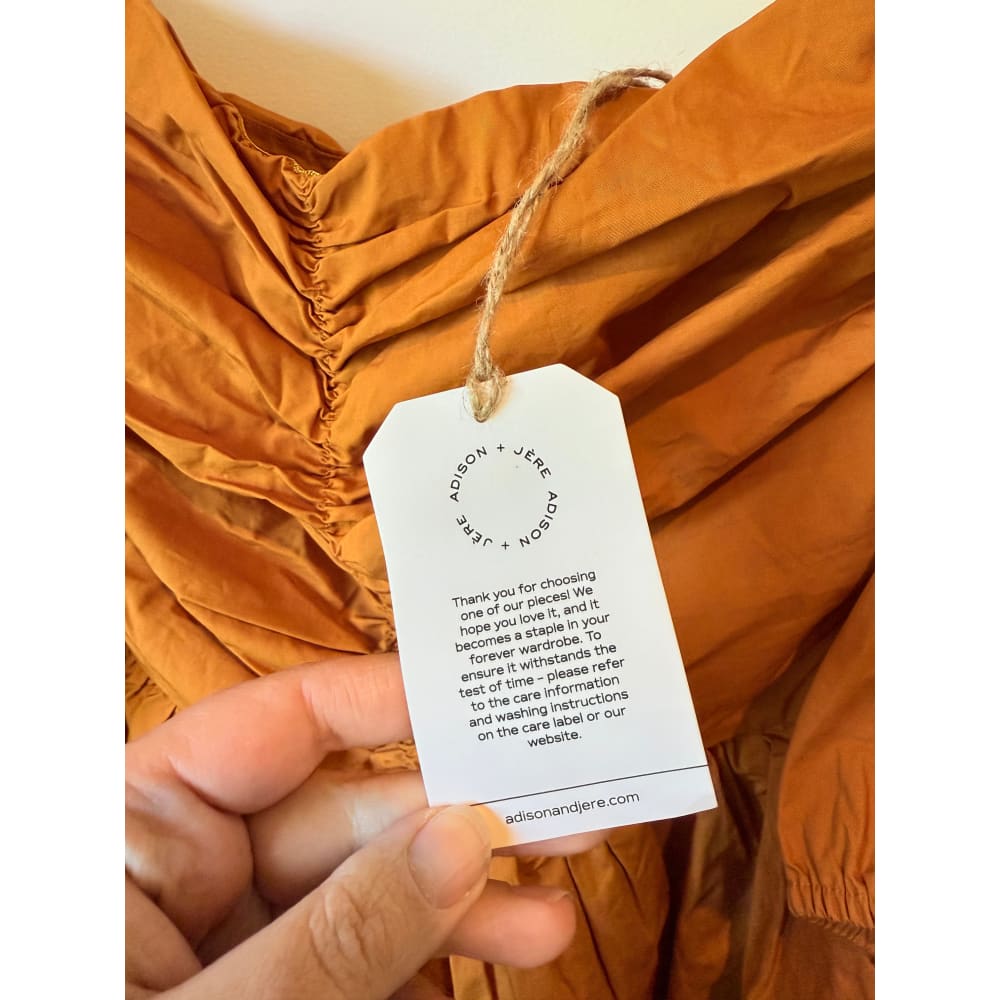 Adison + jere size l tan off-shoulder mini dress - dresses top womenās apparel