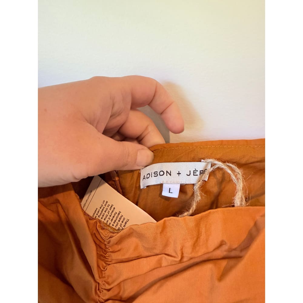 Adison + jere size l tan off-shoulder mini dress - dresses top womenās apparel