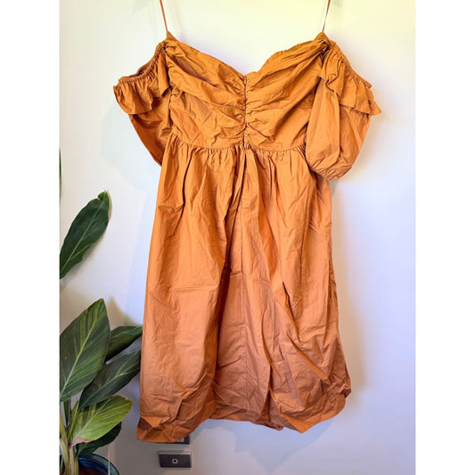 Adison + jere size l tan off-shoulder mini dress - dresses top women’s apparel