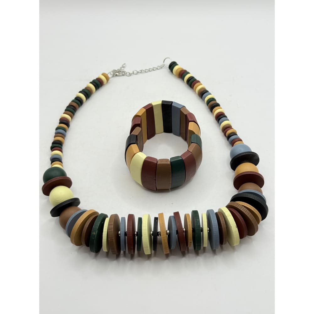 Boho wooden beaded necklace and bracelet set - jewelry sets women’s apparel