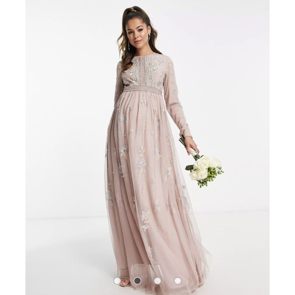 Asos design size 14 maternity bridesmaid pearl embellished long sleeve dress - 14 - maternity clothing clothing &