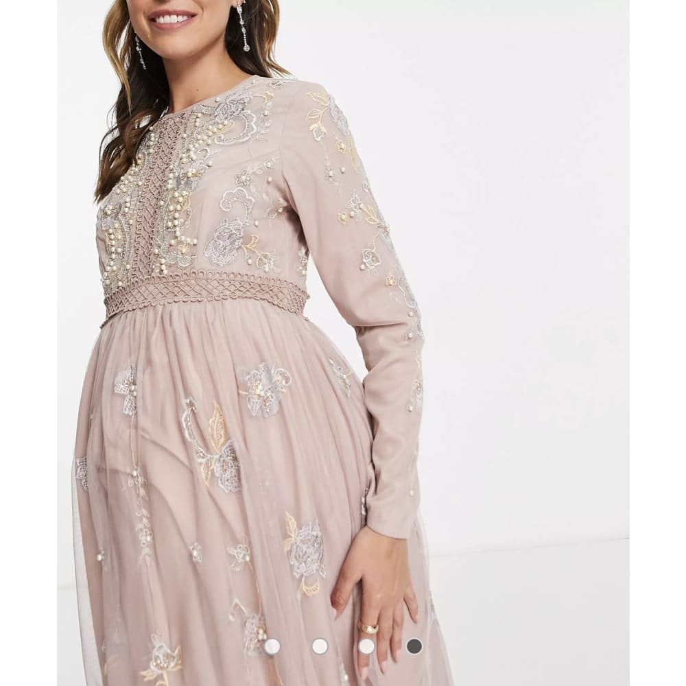 Asos design size 14 maternity bridesmaid pearl embellished long sleeve dress - 14 - maternity clothing clothing &