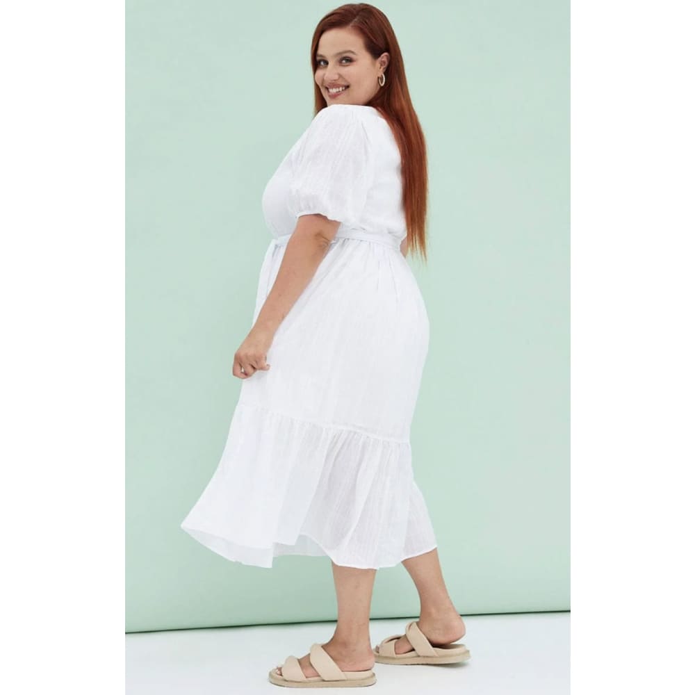 You + all size 18 white short sleeve textured button midi dress - dresses clothing & fashion - dresses - short sleeve