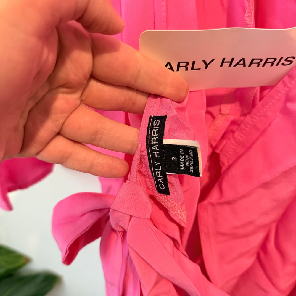 Carly harris magnolia wrap blouse – size 3 (nz 12 fit) – green & pink - blouses top women’s apparel