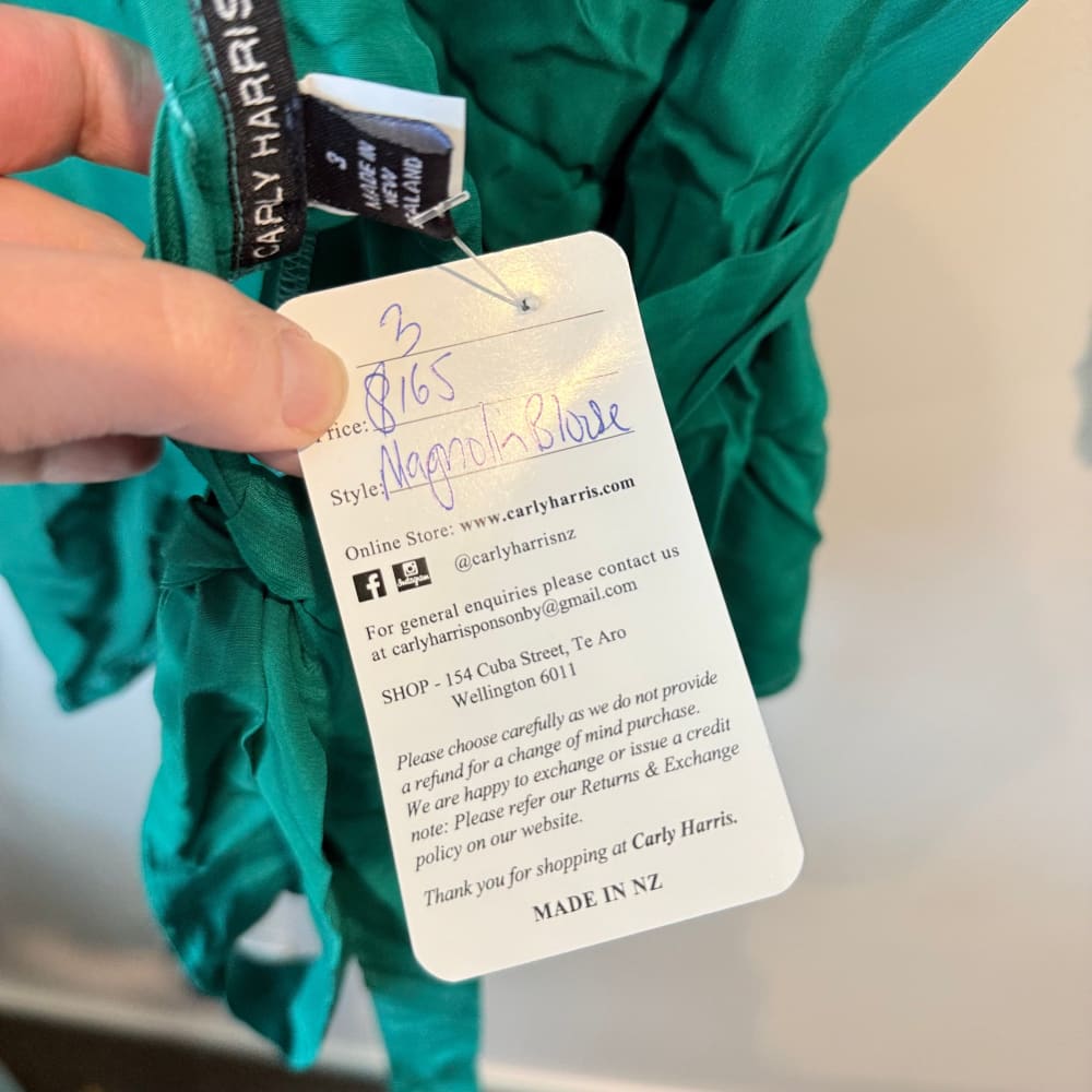 Carly harris magnolia wrap blouse – size 3 (nz 12 fit) – green & pink - blouses top women’s apparel