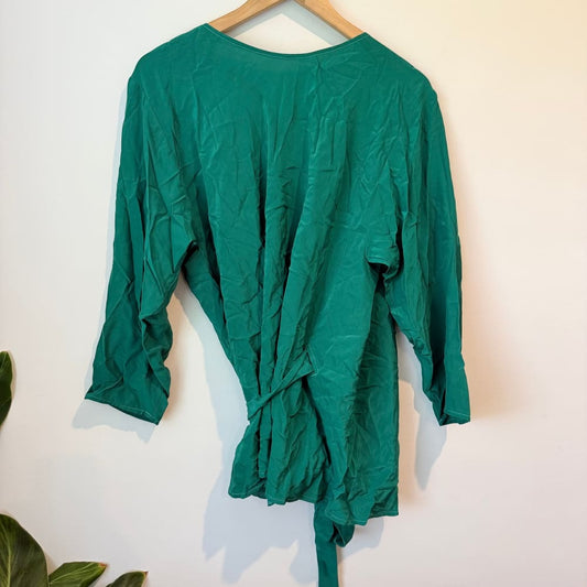 Carly harris magnolia wrap blouse – size 3 (nz 12 fit) – green & pink - blouses top women’s apparel
