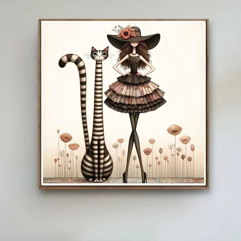 50x50cm whimsical cat & girl diamond art kit - drawing & painting kits crafts
