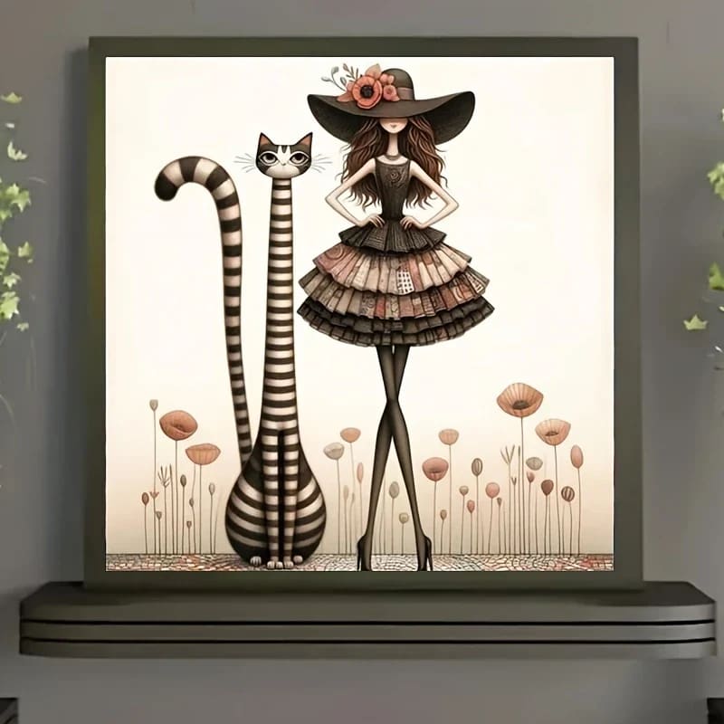 50x50cm whimsical cat & girl diamond art kit - drawing & painting kits crafts