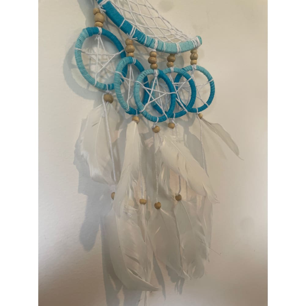 Crescent moon dreamcatcher with blue accents - dreamcatchers home & living - home decor - home decor & furniture