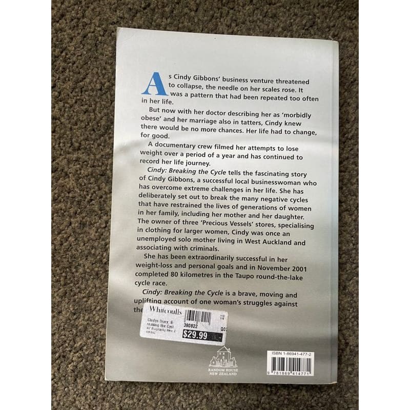 Cindy: breaking the cycle - cindy gibbons - print books book - condition: used - fiction - memoir printed media